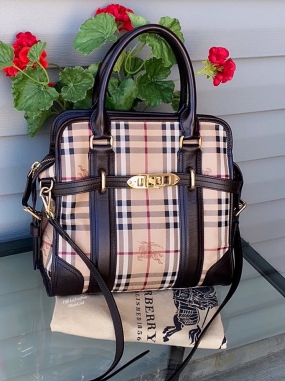 Classic Plaid Satchel Handbag with Black Trim - Picture 10 of 11
